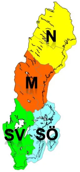 Sverige uppdelad i Regioner