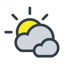 Vädersymbol för molnigt med sol i ett större moln och ett mindre moln framför det stora.