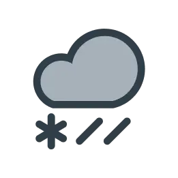 Vädersymbol för snöblandat regn med moln och en snöflinga och två regndroppar