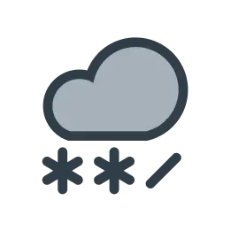 Vädersymbol för kraftigt snöblandat regn med moln och två snöflingor och en regndroppe
