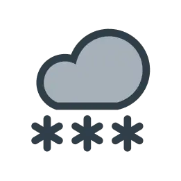 Vädersymbol moln och tre snöflingor för ymnigt snöfall