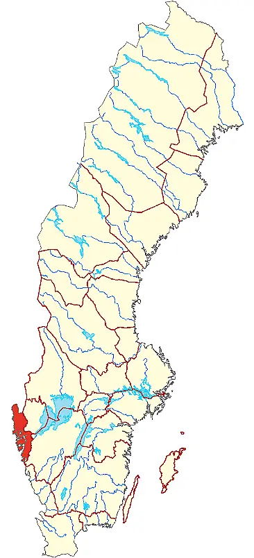Karta över Sverige där Bohuslän är markerad