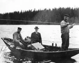 Vattenföringsmätning med flygel i Ljusnan 1914