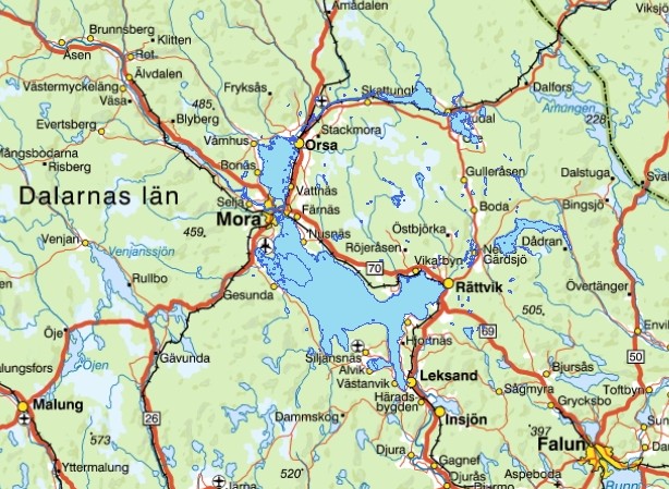 En karta som visar Siljan och Siljansring