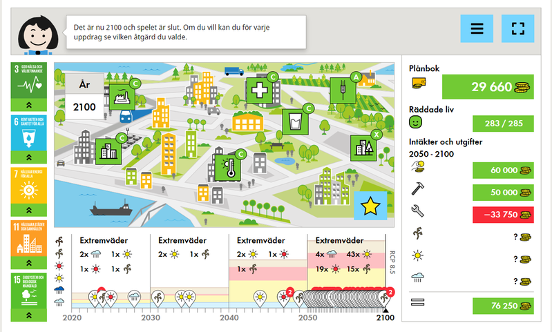 En bild som visar hur klimatanpassningsspelet ser ut.