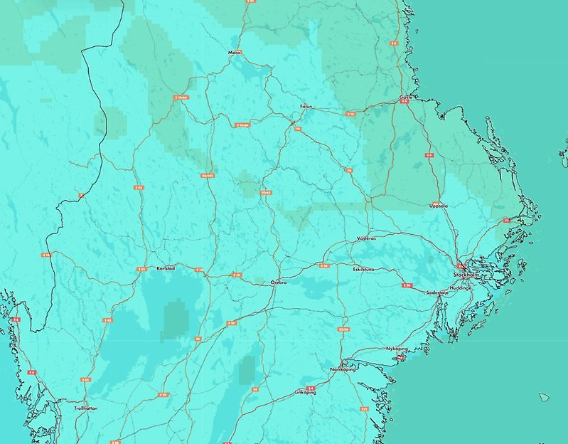 Karta som illustrerar prognosen för halter av marknära ozon. 