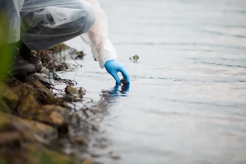 En hydrolog som utför mätningar vid en flod eller damm.