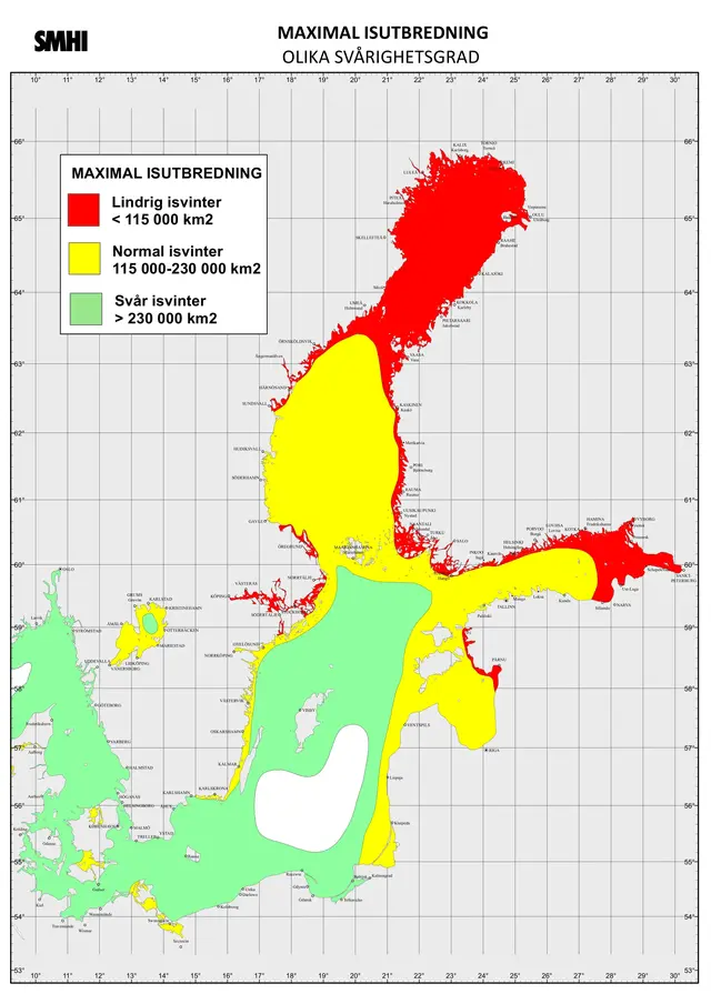 Karta som visar isutbredning för isvinter.