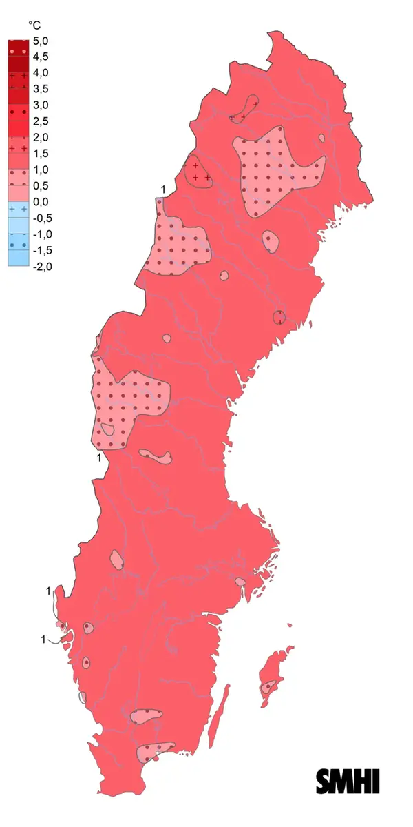 Karta över förändring i temperatur.