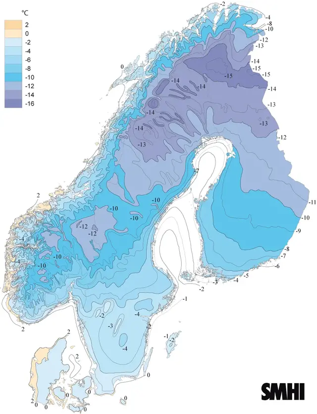 Medeltemperatur för januari normalperioden 1931-1960