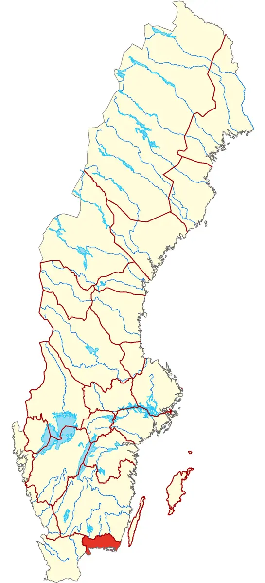 Karta över Sverige där Blekinge är markerad