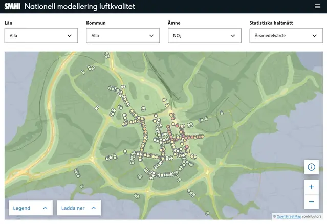 Exempel på kartan i den nationella modelleringens webbgränssnitt.