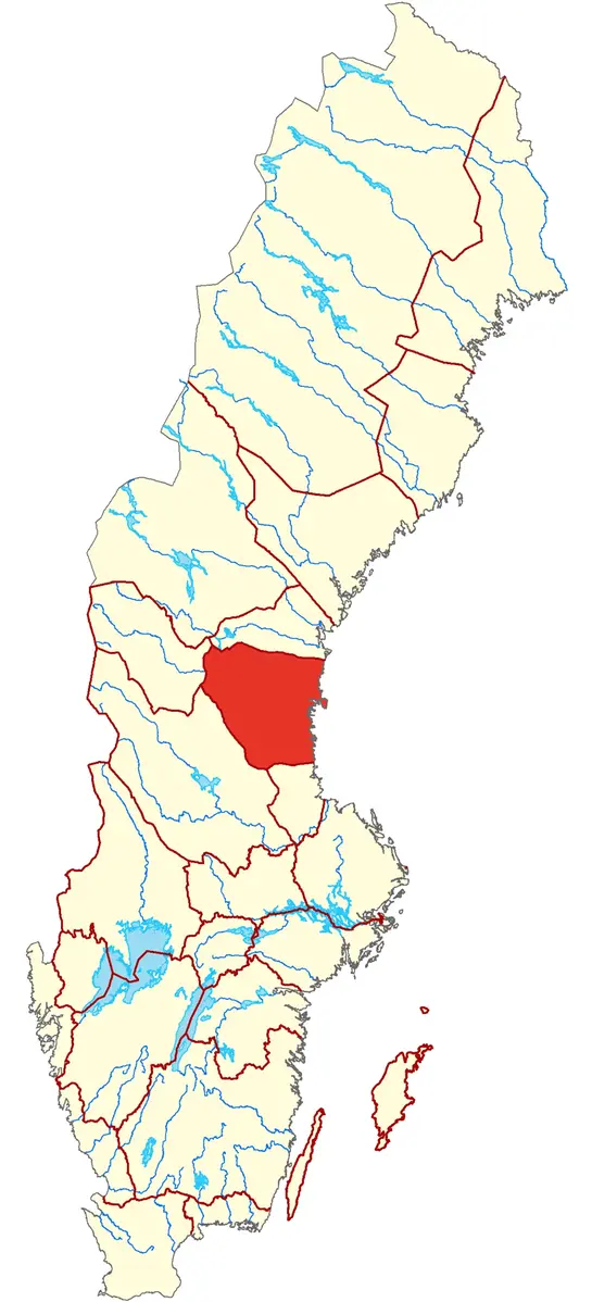 Karta över Sverige där Hälsingland är markerad